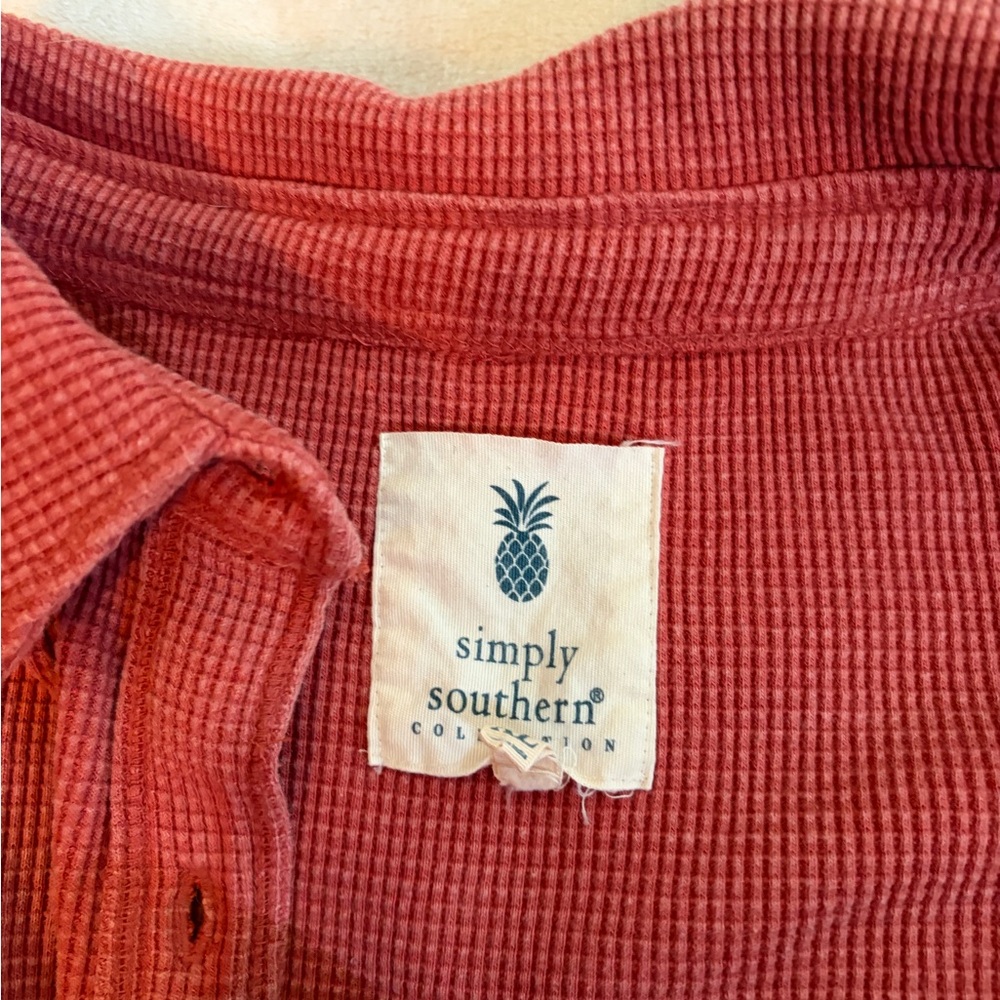 Simply Southern Coral-Red Waffle Knit Polo